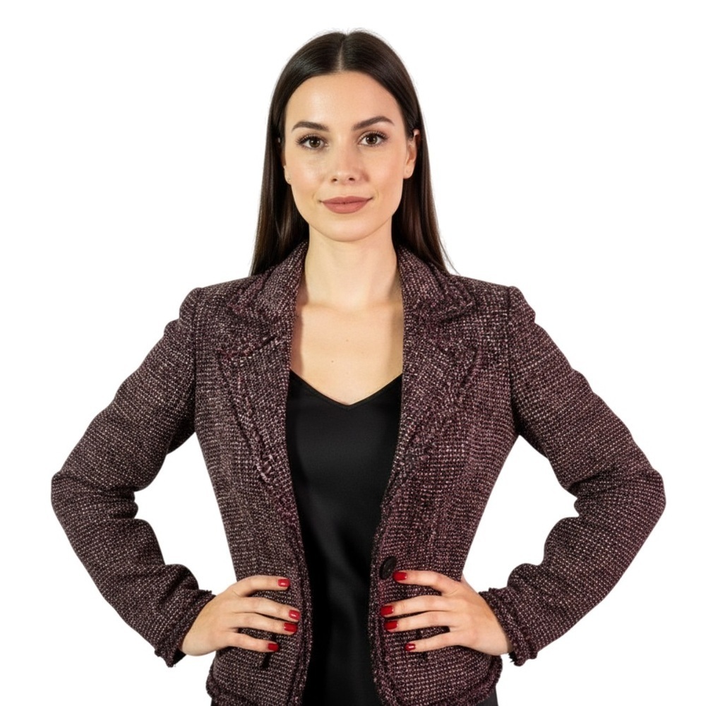 PINKO TWEED BLAZER JACKET PURPLE WOMAN SIZE 4